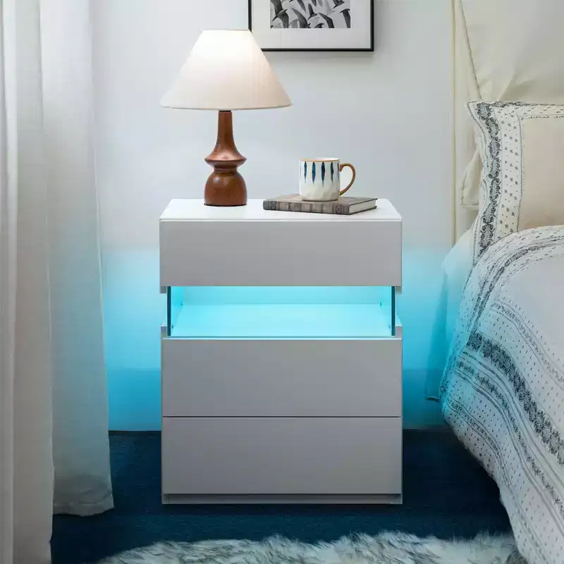 MAYEERTY Nightstand with 3 Drawer Dresser for Bedroom Bedside Table for Living Room White