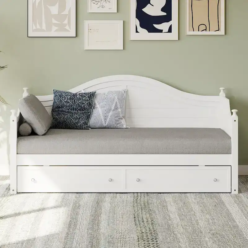 White Twin Daybed with 2 Storage Drawers, 1-Person