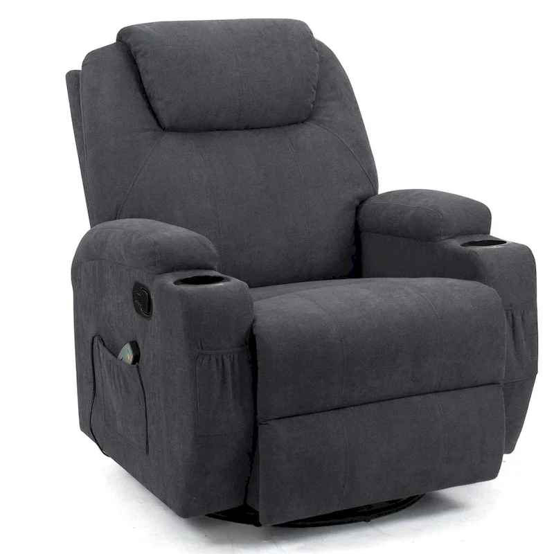Swivel Massage Recliner Chair, Fabric, Single Seat – Brown / Beige / Grey