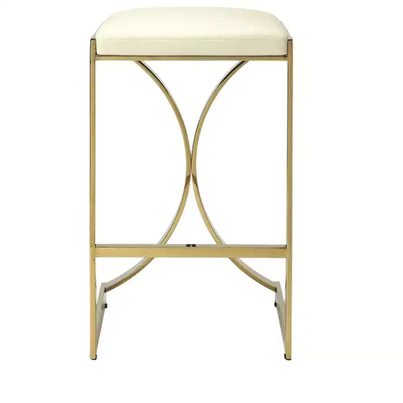 24 Off White and Gold Faux Leather and Iron Backless Counter Height Bar Chair