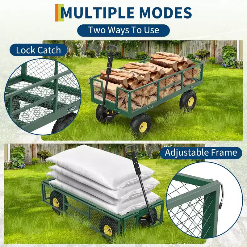 900LBS Heavy Duty Garden Cart - 10 Pneumatic Tires Utility Wagon with Removable Sides (1-Piece)