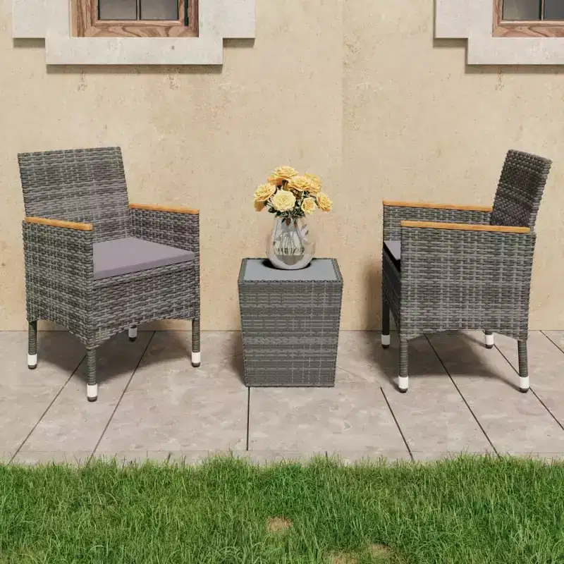vidaXL Bistro Set Patio Table and Chair Set Poly Rattan and Tempered Glass