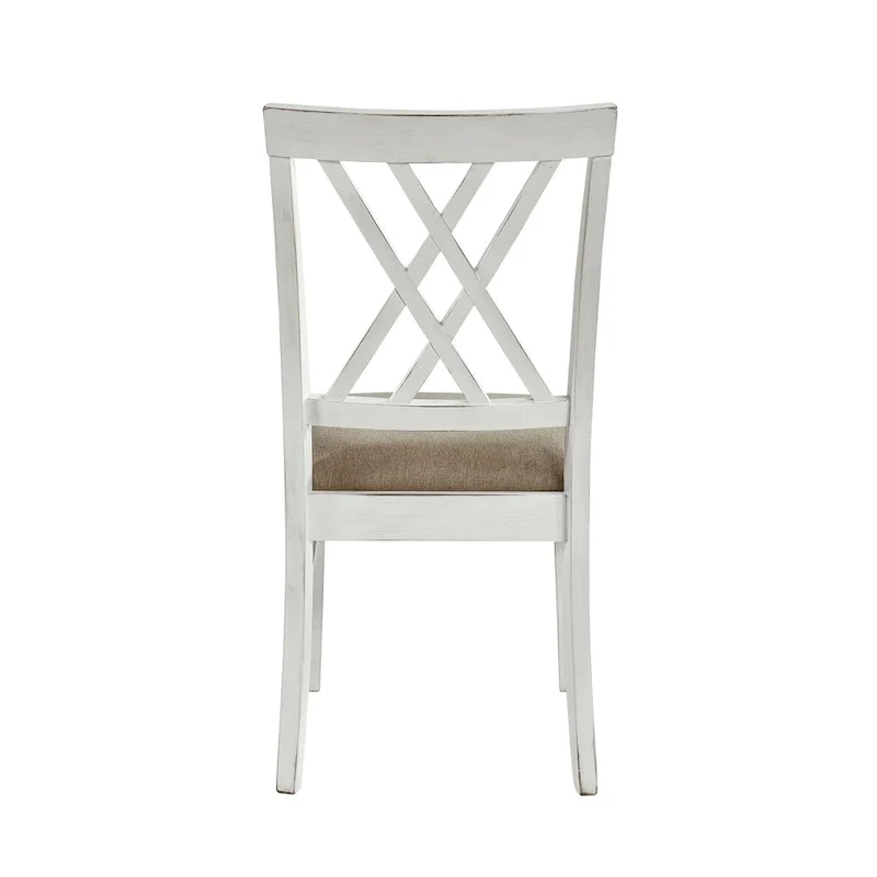 Hyna 19 Inch Side Dining Chairs Set of 2, X Cross Back, Khaki Seat, Farmhouse White