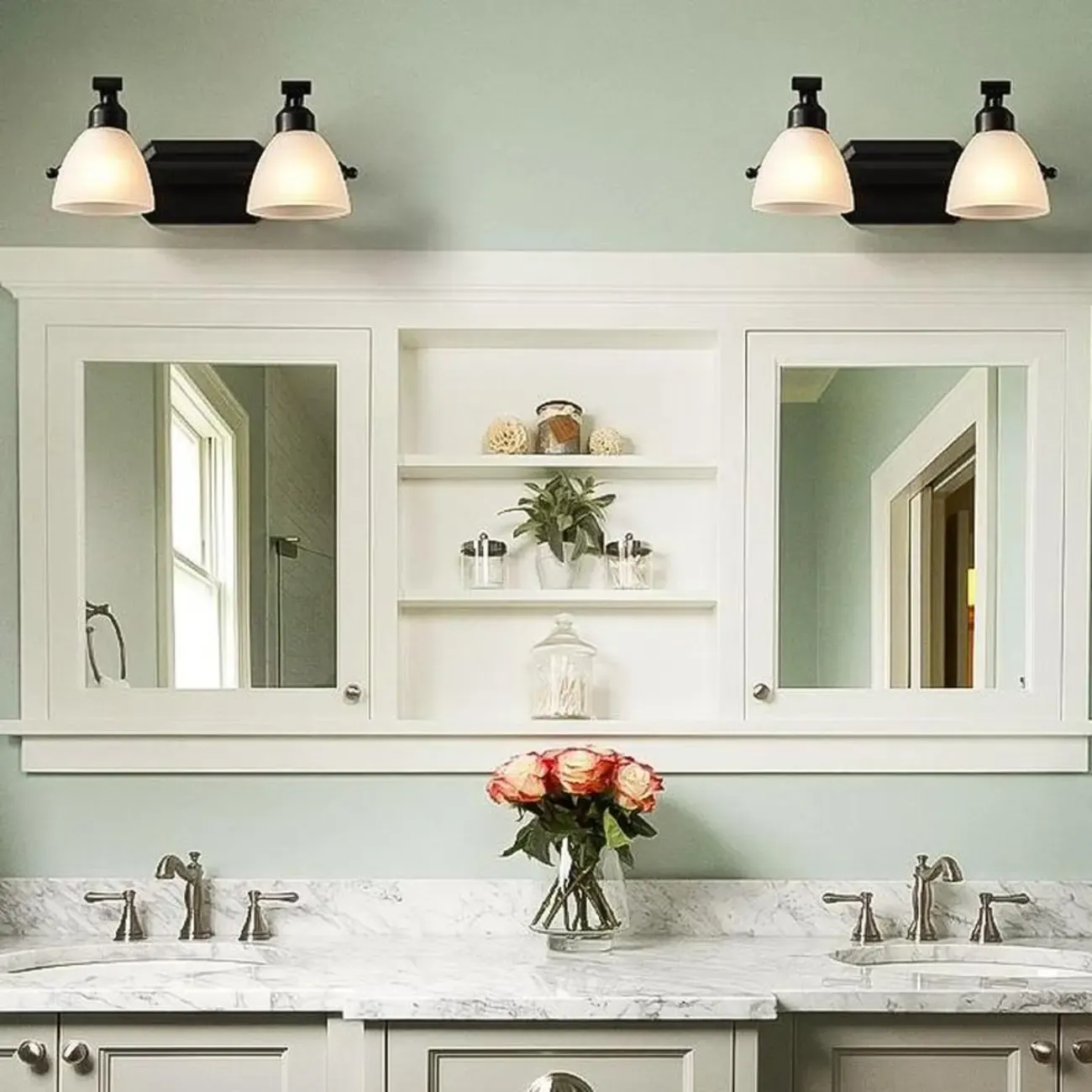 Modern Metal Bathroom Vanity Light with Frosted Glass