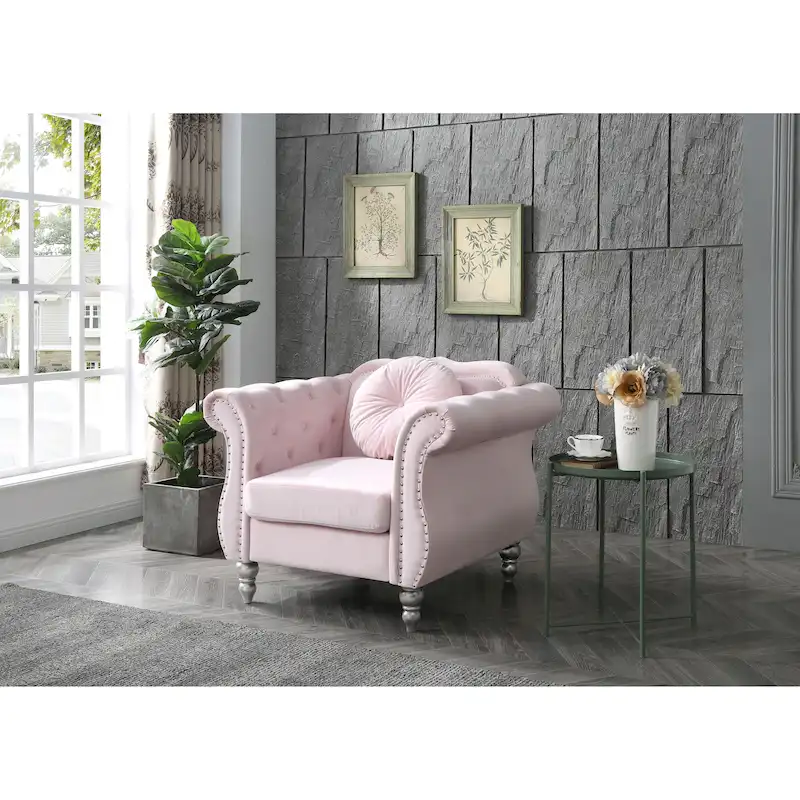Green / Gray / Navy / Pink / Black / Burgundy / Ivory Velvet Club Chair with Nailhead Trim – Single