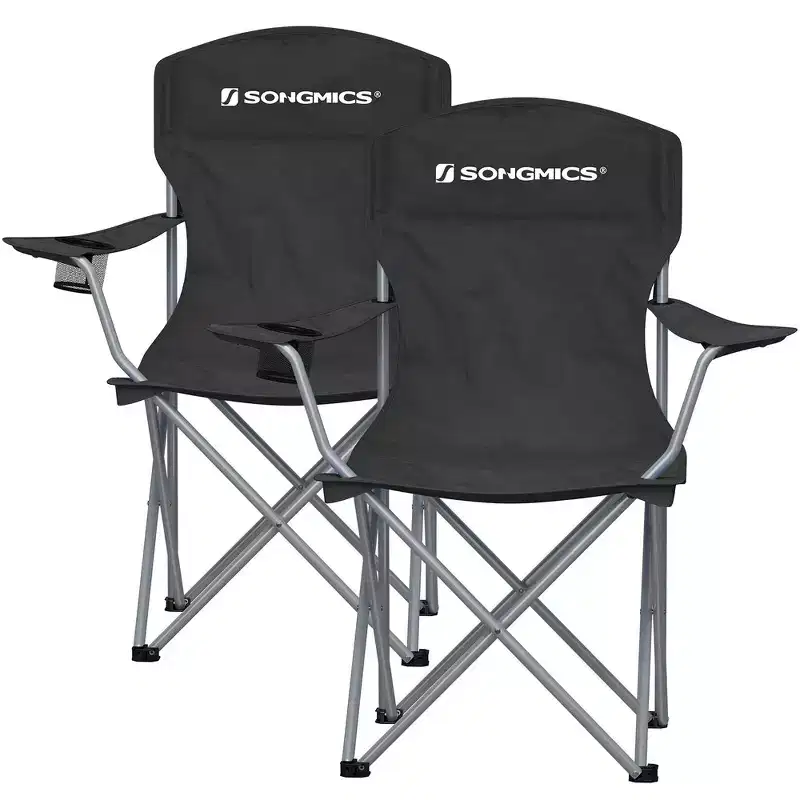 SONGMICS Set of 2 Folding Camping Chairs, Comfortable, Heavy Duty Structure, Max. Load Capacity 330 lb, Outdoor Chair with Cup Holder, Terrace