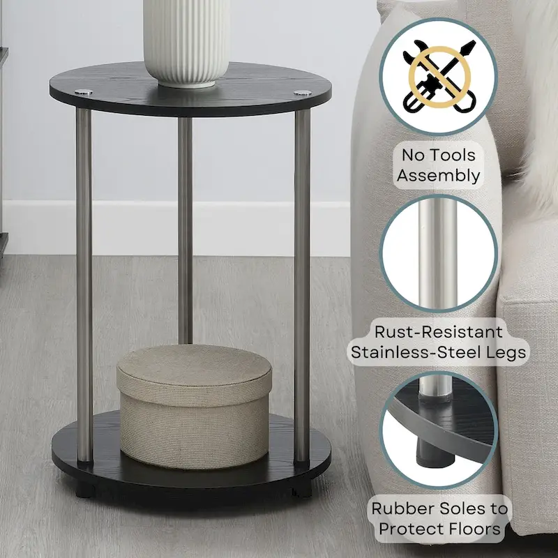Convenience Concepts  No Tools 2 Tier Round End Table