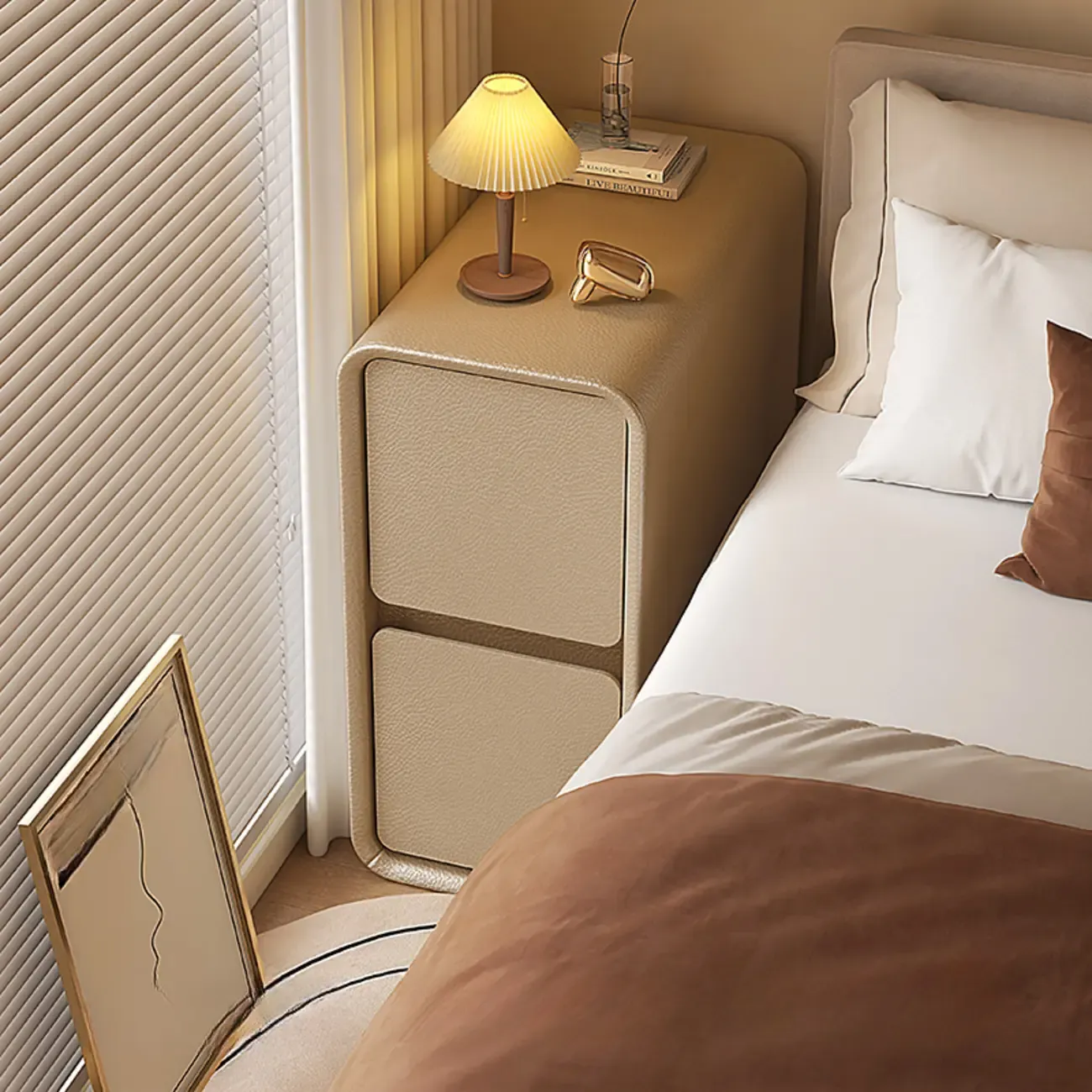 Trendy Narrow Wooden Sleek Edge 2-Drawer Nightstand