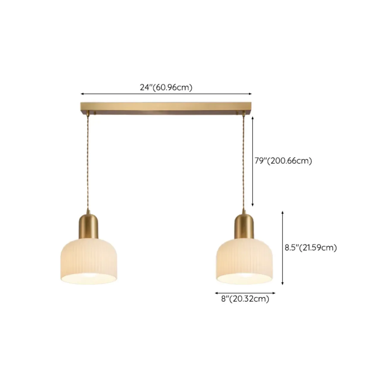 Modern Gold White Cylinder Glass Island Light