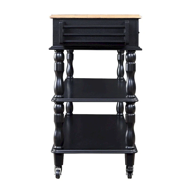 Rolling OAK Wood Top Kitchen Cart with Wine Rack and 2 Drawers