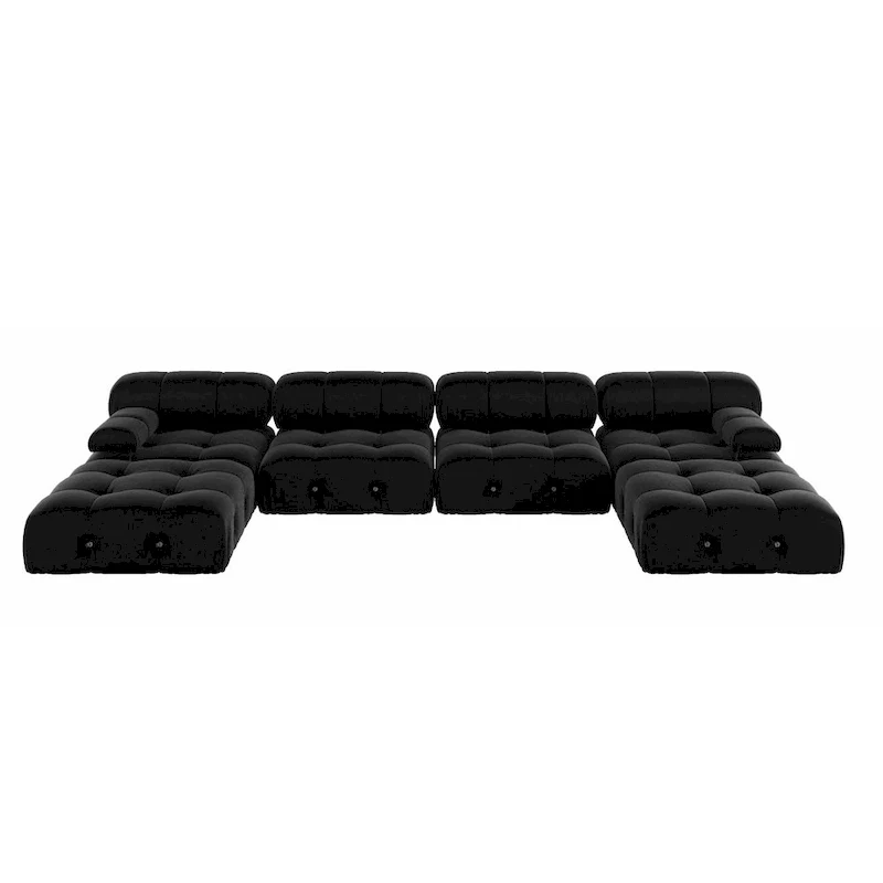 U-shaped Velvet Upholstery 6-piece Sectional Sofa Couch,4 Seats with 2 Ottoman