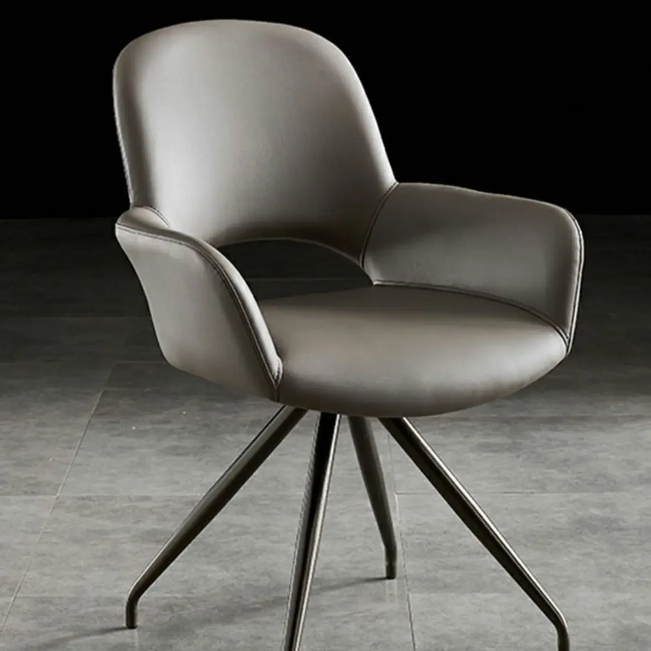 Grey Faux Leather Swivel Arm Dining Chair