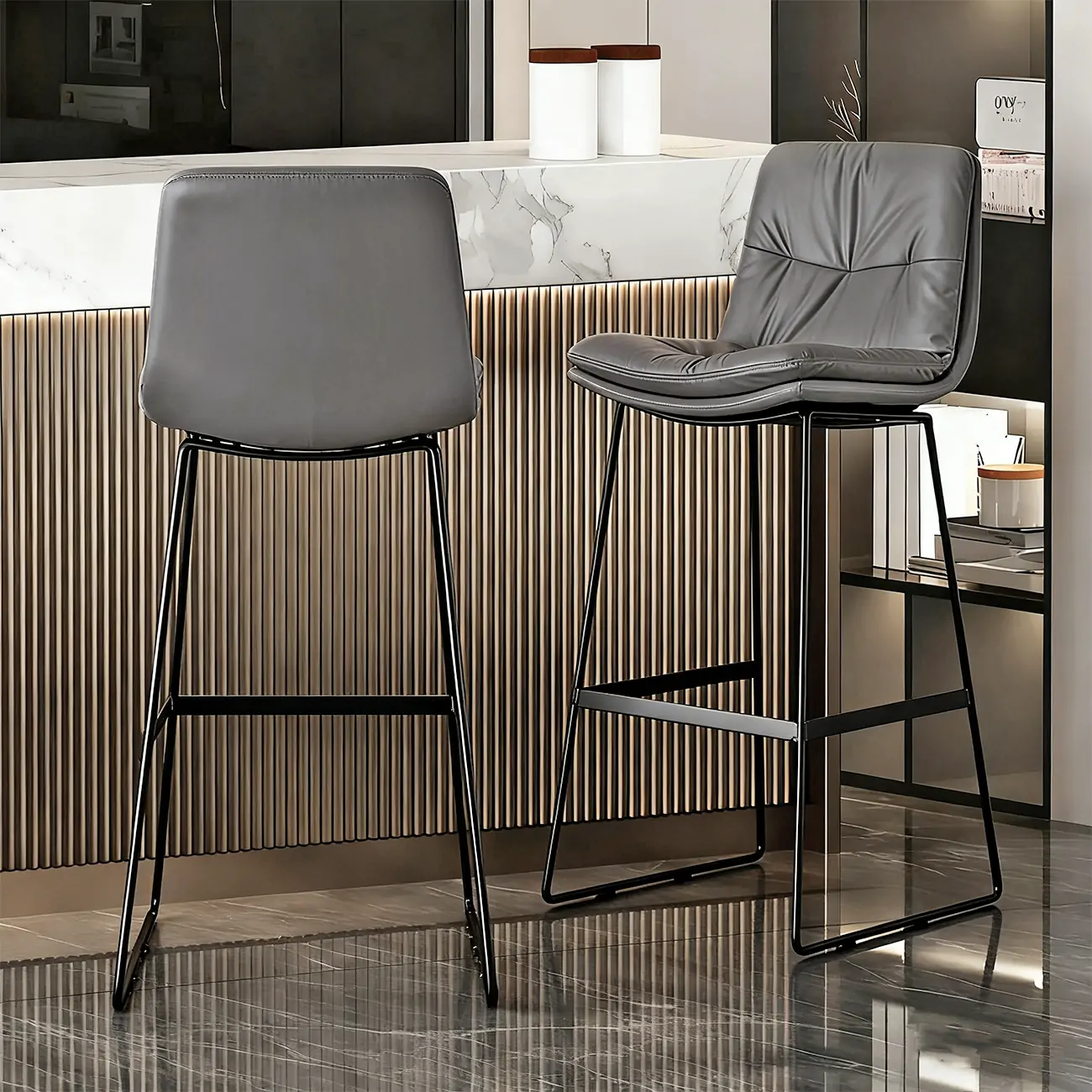 Saddle Metal Frame Leather Counter Bar Stools with Back