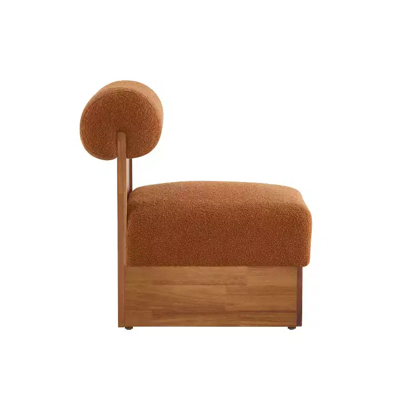 Vatros Modern Boucle Lounge Chair with Solid Wood Frame and Rolled Backrest