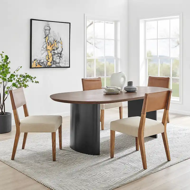 Walnut Oval Dining Table with Semi-Circle Legs - 86.5 Inch