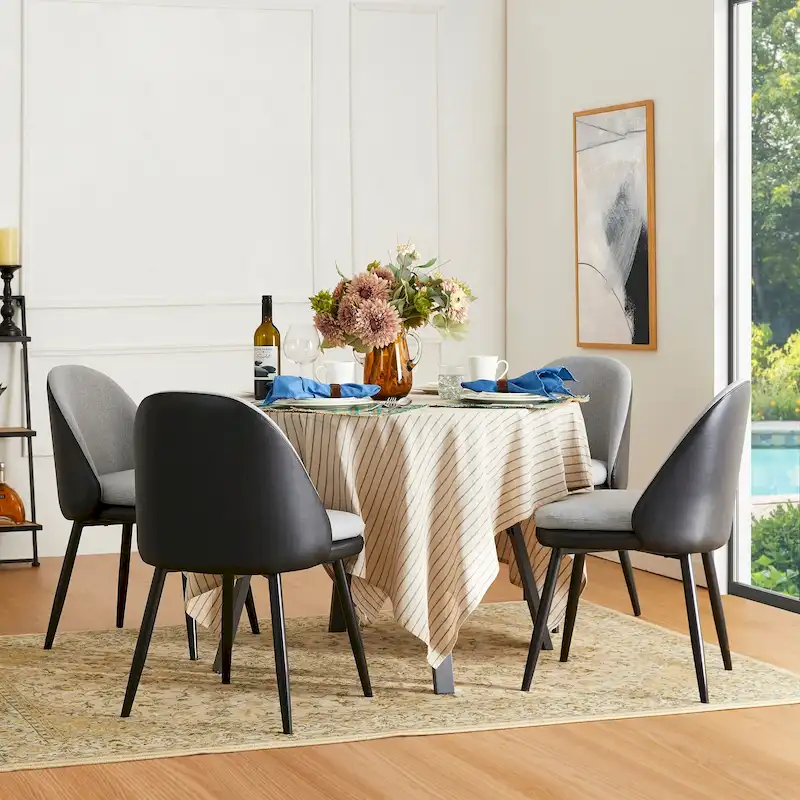 Glitzhome Modern Set of 2/4 PU Leather Mixed Fabric Dining Side Chairs with Metal Legs