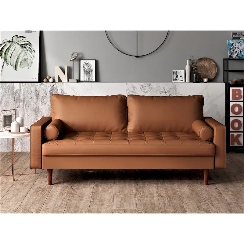 US Pride Faux Leather Mid-century Modern Sofa
