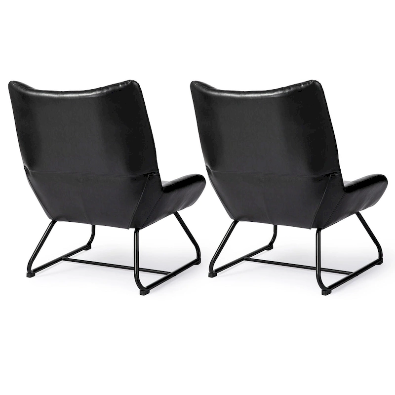 Glitzhome Set of 2 35.5H Leatherette Wingback Accent Chairs With Metal Legs