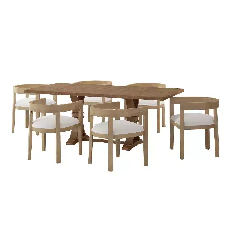 Christopher Knight Home Hudson 7 Pieces Upholstered Wood Extended Dining Set with Pedestal Base