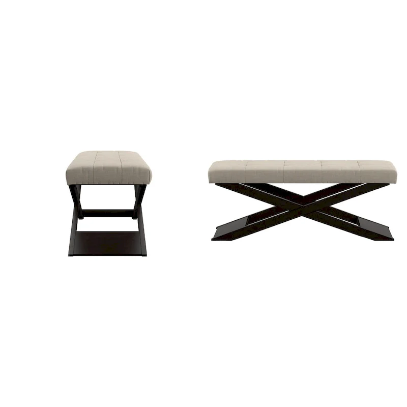 Marzala Beige Linen Wood X-Base Bench