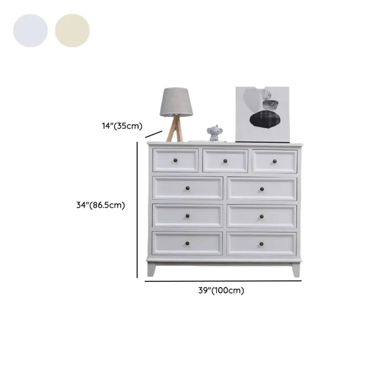 Elegant Wooden 9-Drawer White Dresser with Metal Handle