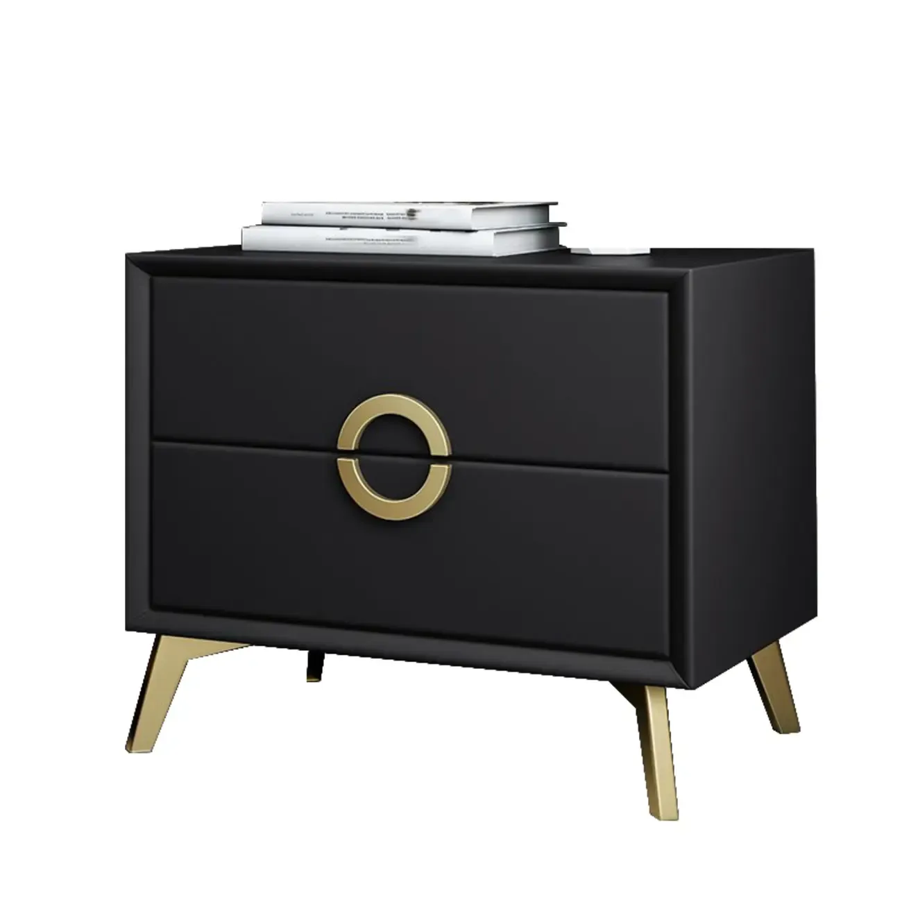 Chic Khaki Leather Gold Accents 2-Drawer Nightstand