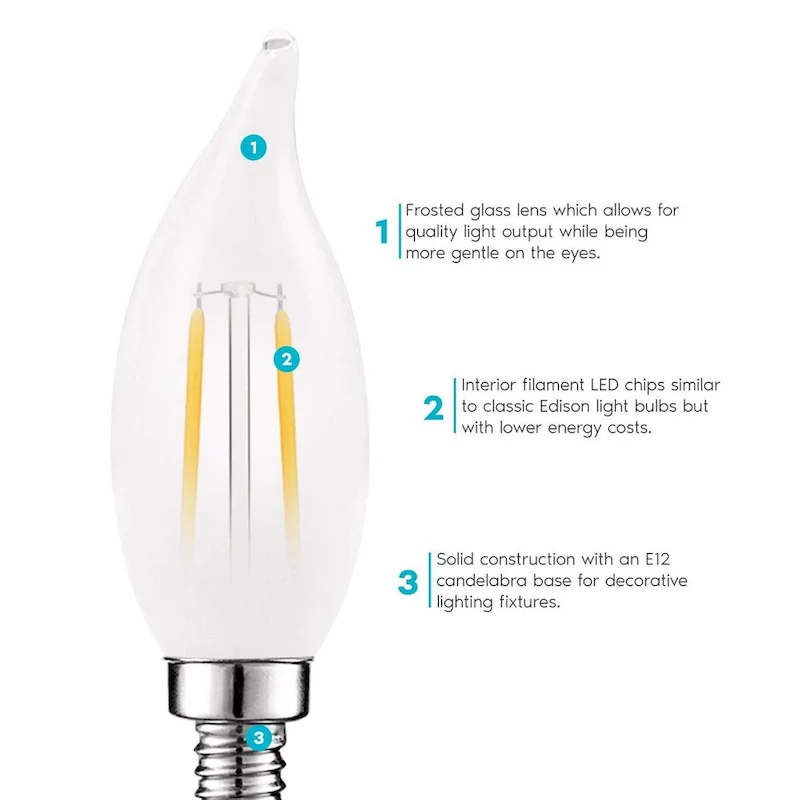 Luxrite 4W Frosted Candelabra LED Bulbs Dimmable, 2700K Warm White, 360 Lumens, 40W Equivalent, E12 Base (6 Pack)