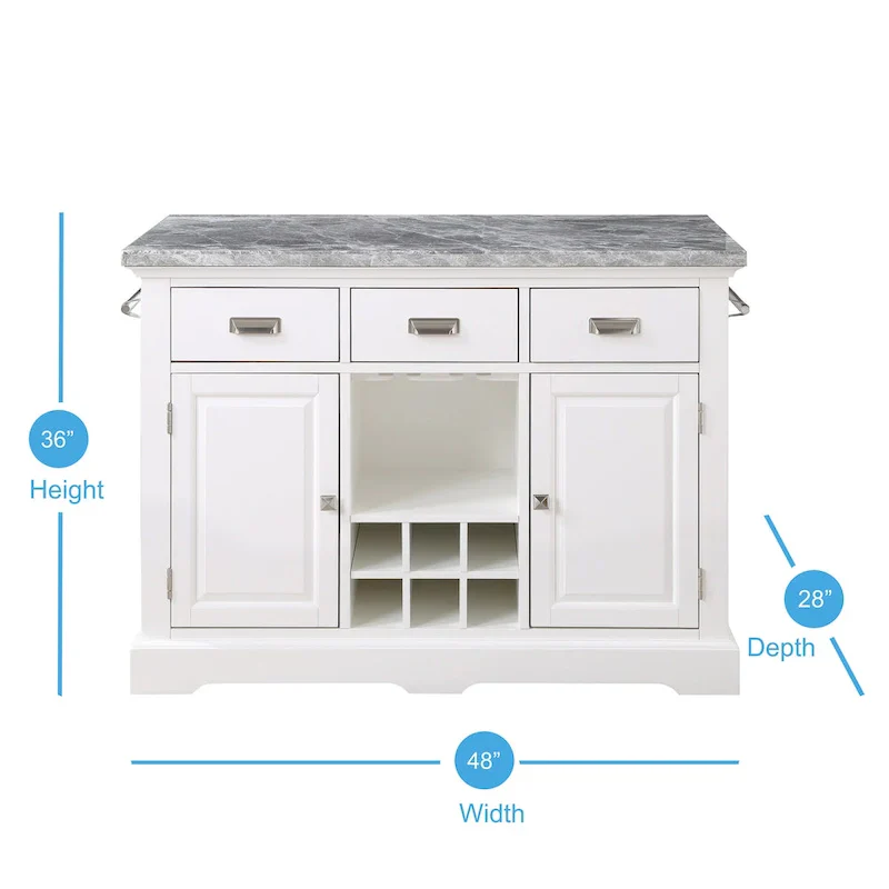 Kitchen Island - White with Grey Marble Top