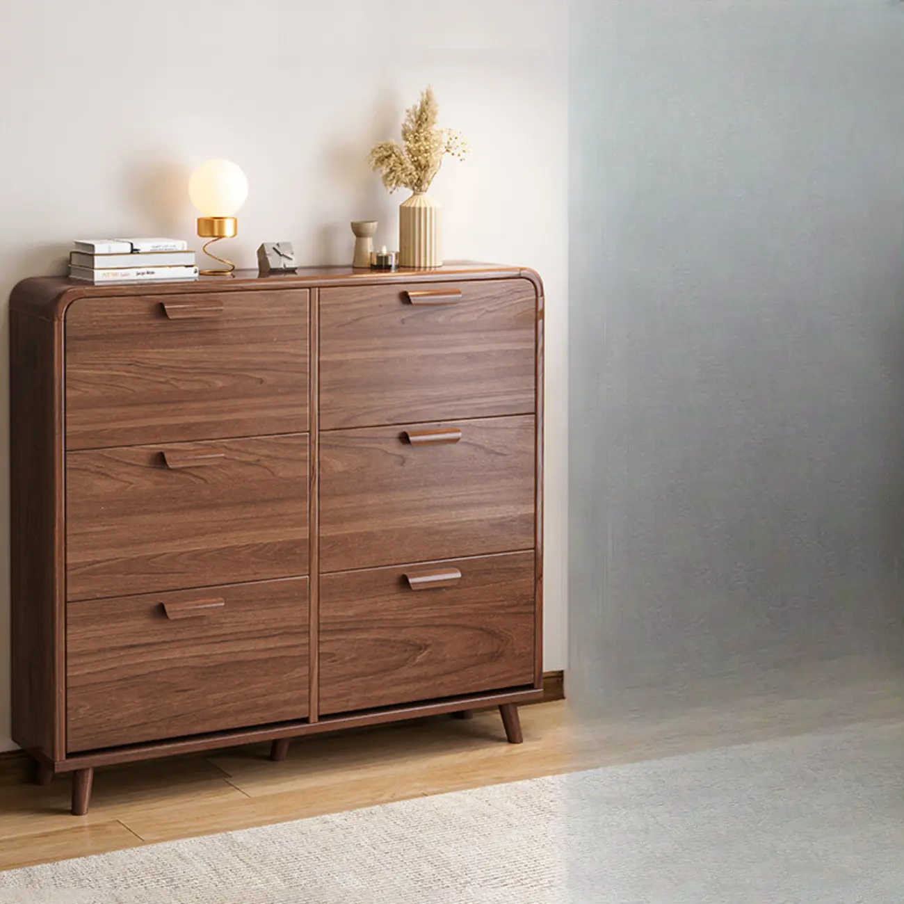 Traditional Hidden Adjustable 3 Tiers Solid Wood Shoe Cabinet