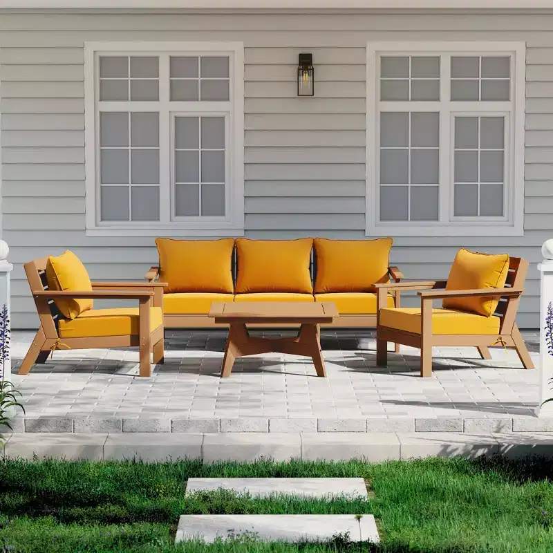 WestinTrends Avalon Outdoor 6-Piece Modular Sectional Patio Furniture Sofa Set, Teak/Yellow