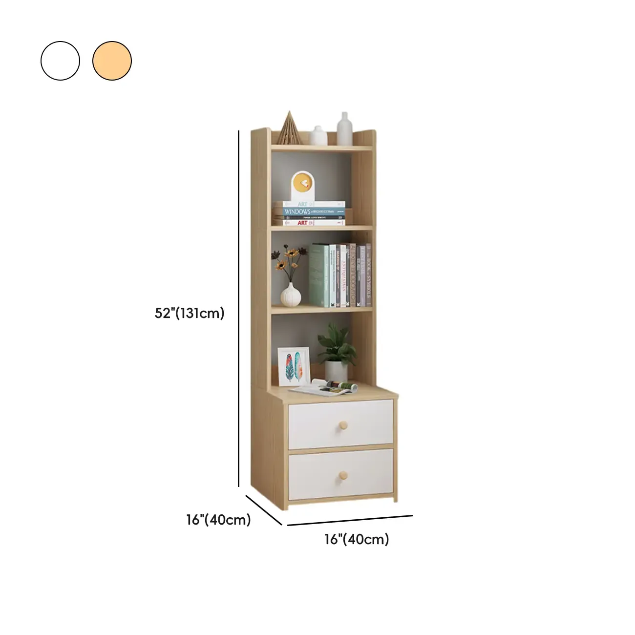 Modern Tall Wood Spacious Shelves 2-Drawer Nightstand