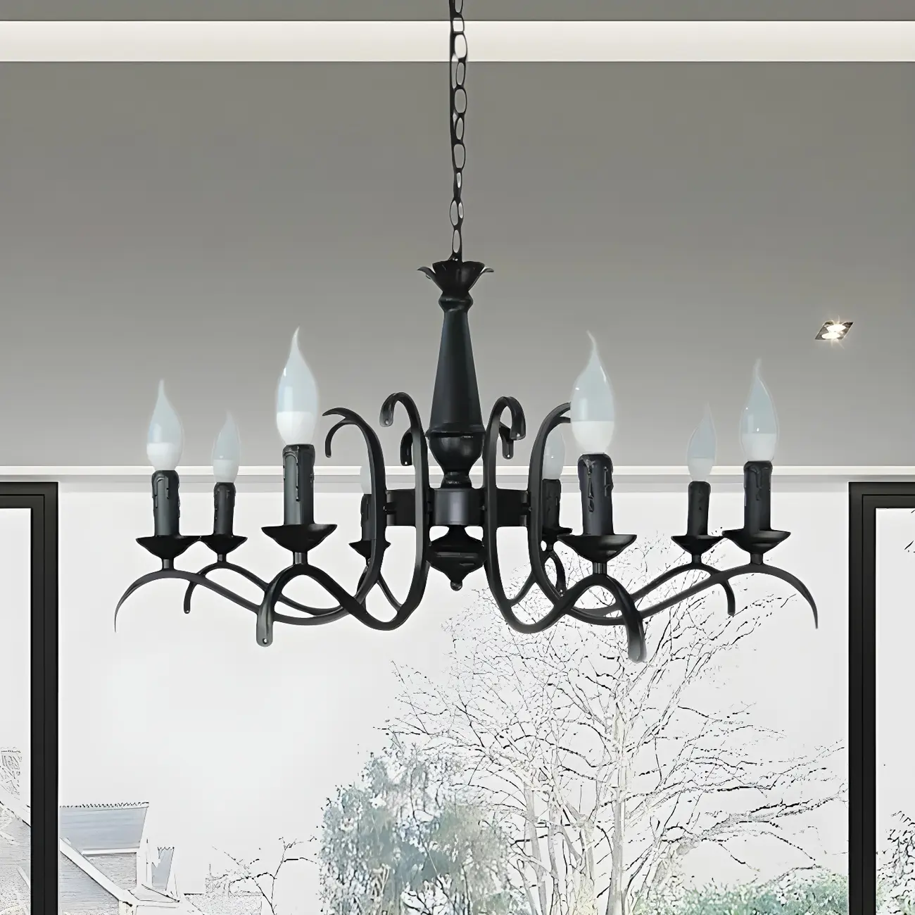Industrial Black Metal Candelabra Chandelier