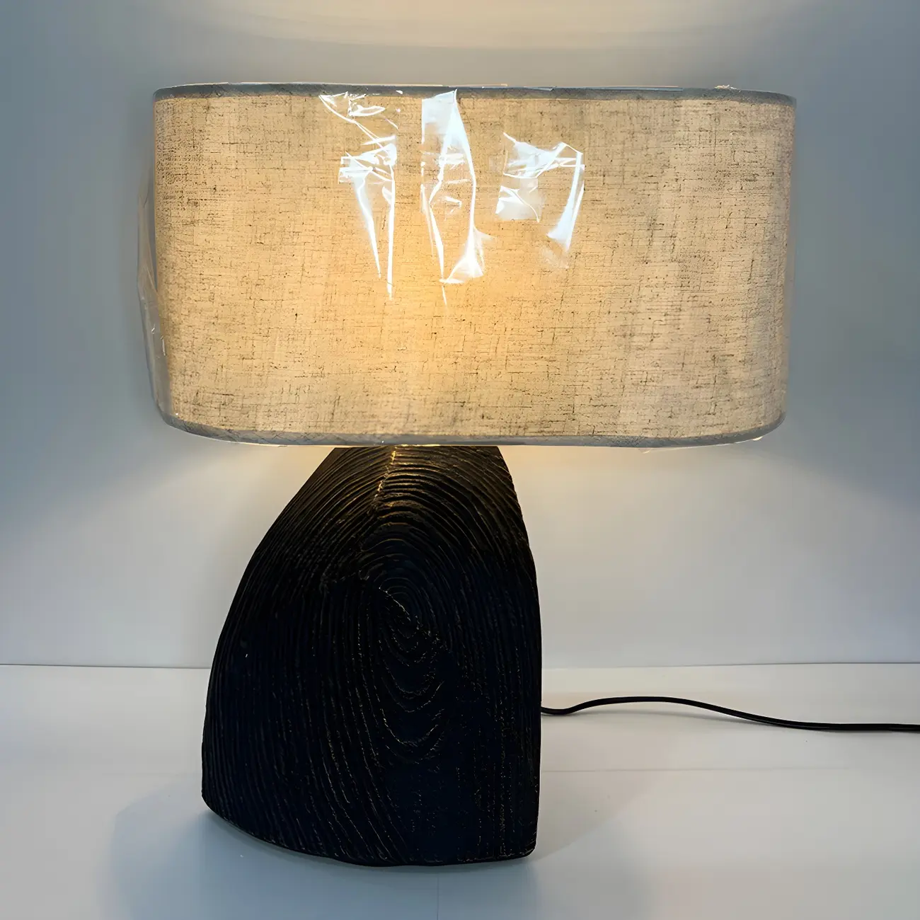 LED Natural Wood Fabric Bedside Table Lamp Japandi Style