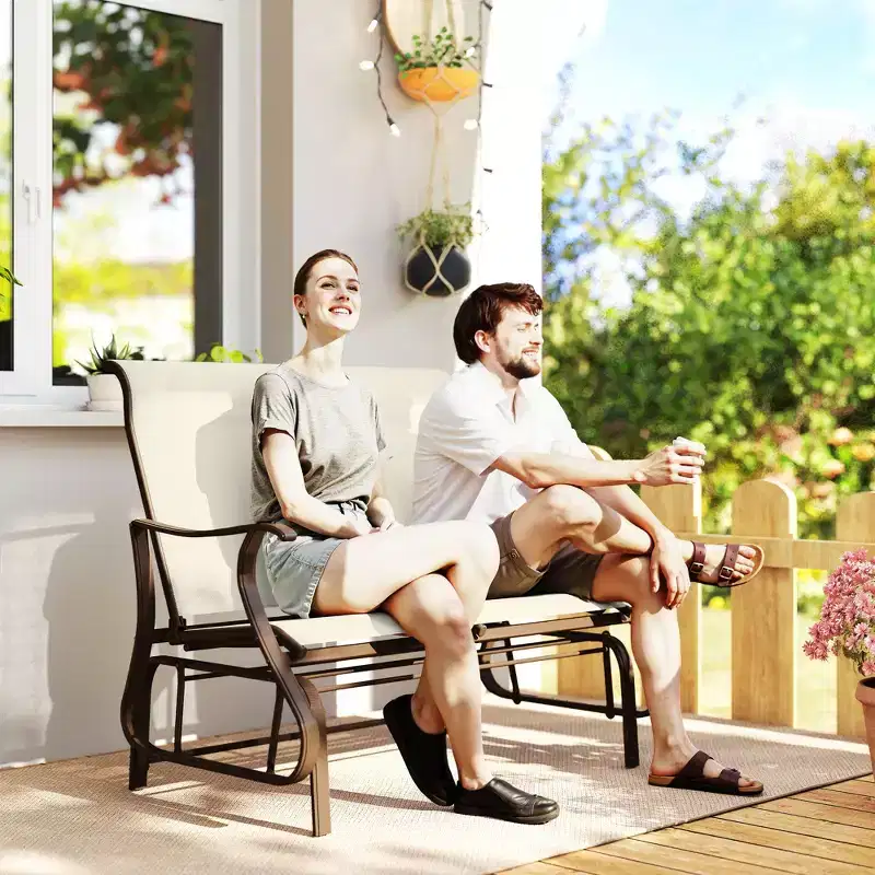 2-Person Outdoor Glider BenchPatio Glider Loveseat Chair with Powder Coated Steel Frame2 Seats Porch Rocking Glider for Backyard, Lawn, Garden
