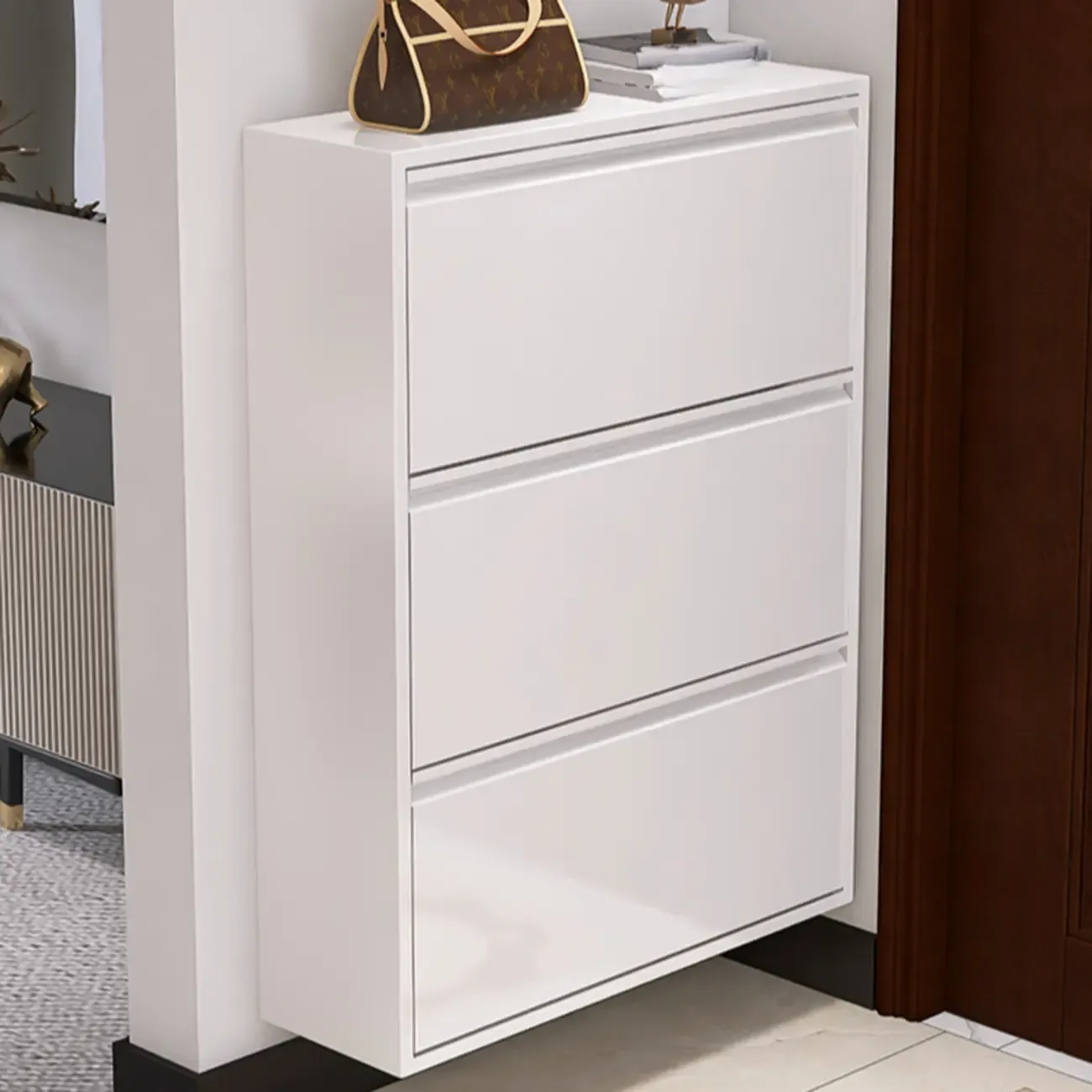 White Metal Wall-Mounted Entryway Shoe Storage Cabinet