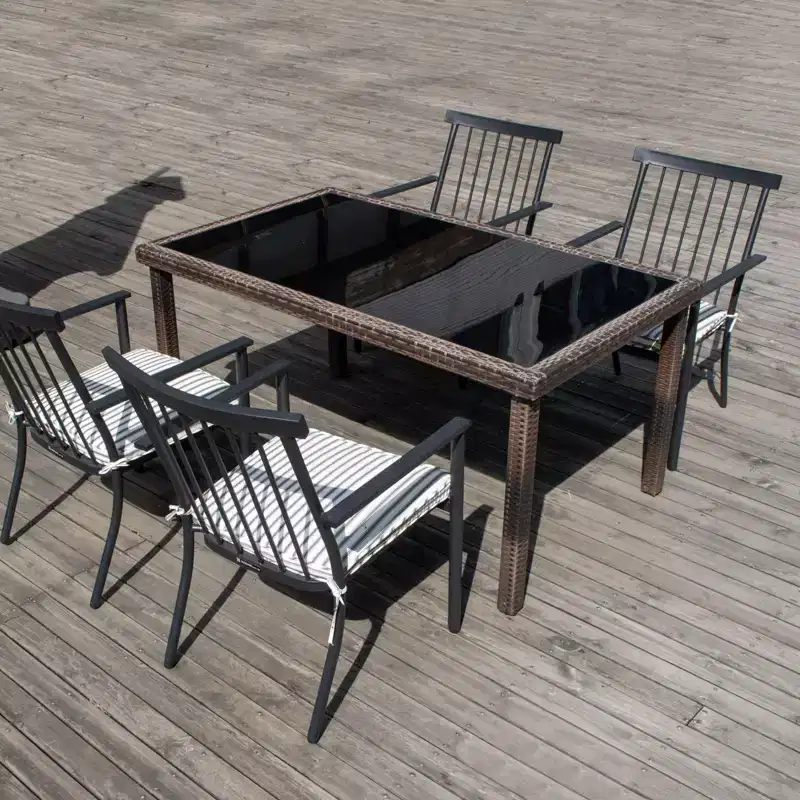 4-Pack Stackable Wrought-Iron Patio Chairs  arms + cushions, garden to porch, black.