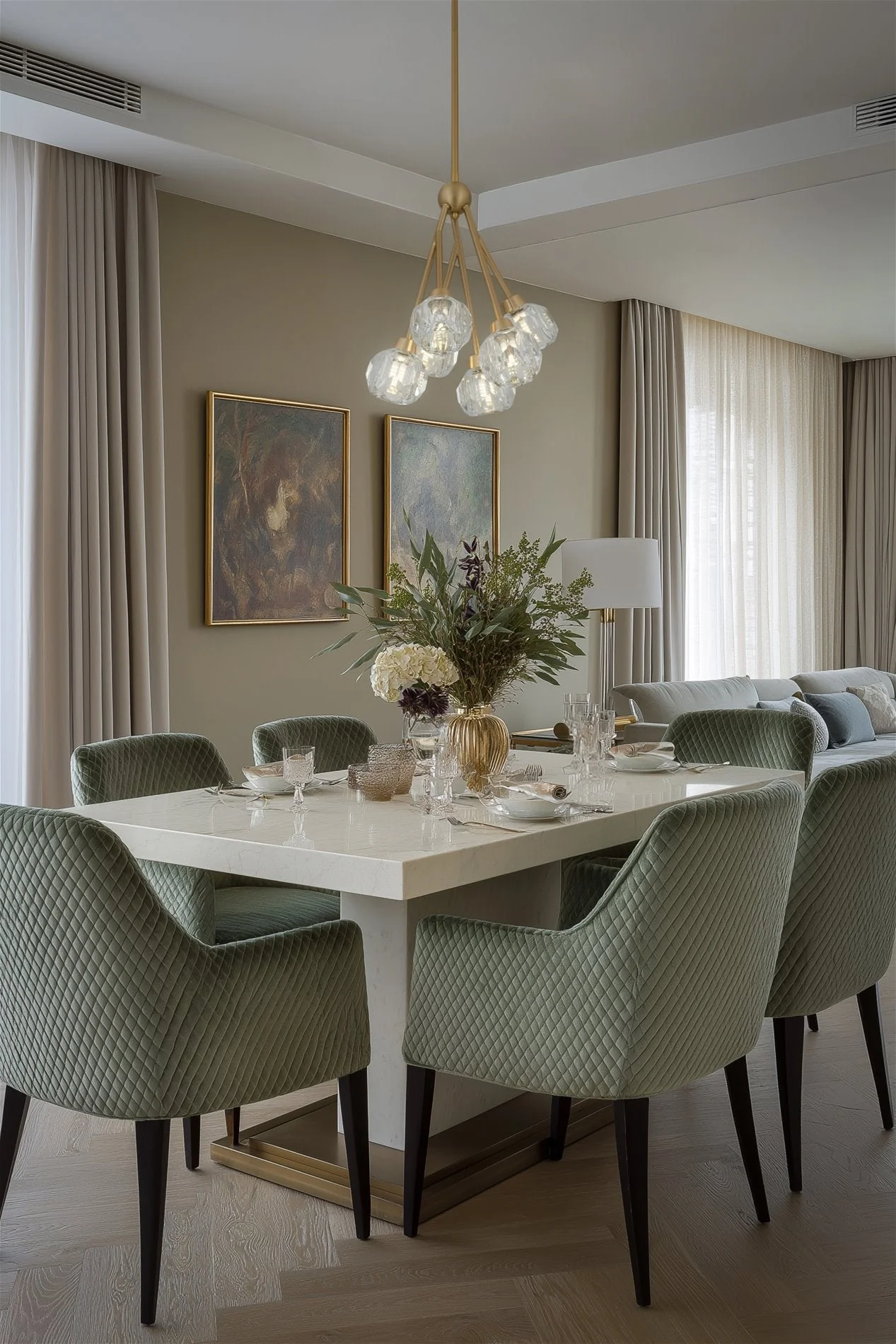 Kira Home Jewel 16 6-Light Modern Crystal Pendant Chandelier, Adjustable Hanging Height, Cool Brass Finish