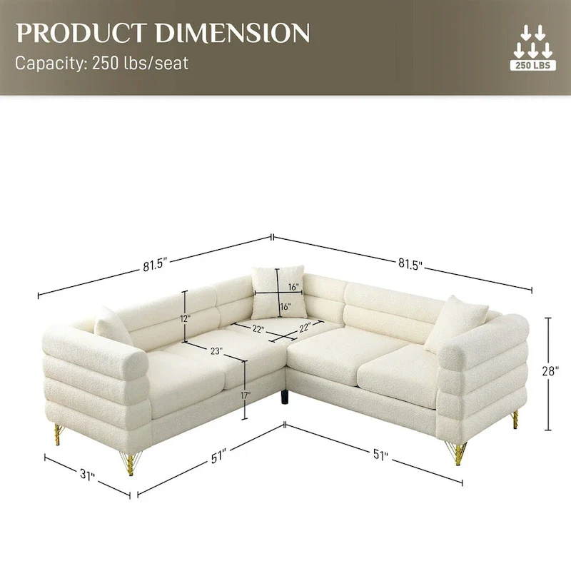 Teddy Fabric Modern Sectional Sofa L-Shape/2/3/4 Seater