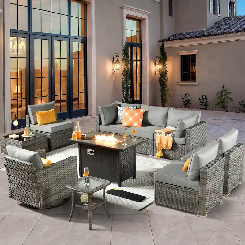 XIZZI 10-piece Patio Furniture Outdoor Sectional Set with Fire Table