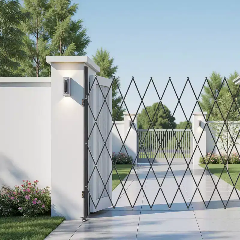 VEVOR Single Folding Security Gate, Lockable Scissor Gate with 360 Swivel Casters, Outdoor Barricade Steel Retractable Gates, 94.49 x 86.81 in,Black