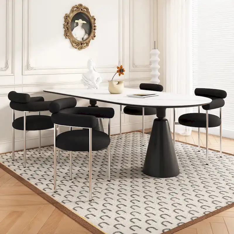 Modern Fabric Arm Dining Chairs with Metal Legs