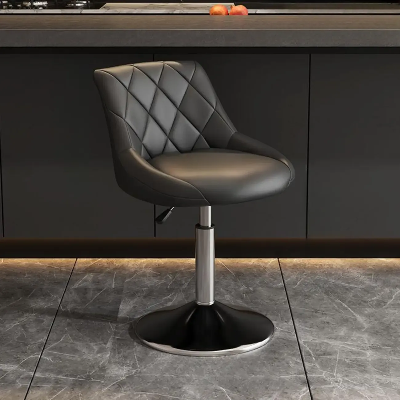 Diamond Tufted Swivel Bar Stool Adjustable Black Red PU Leather