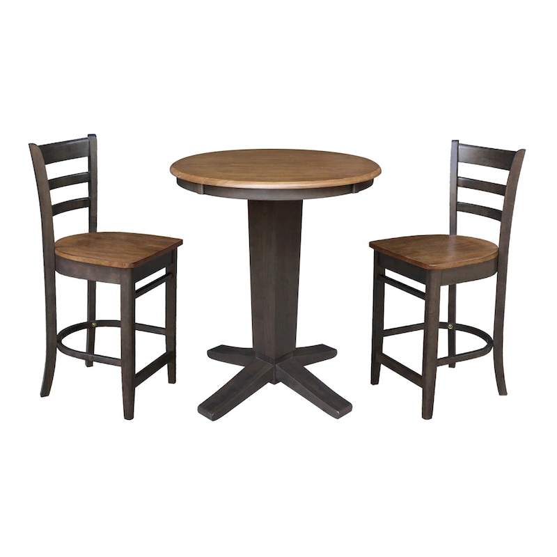 30 in Solid Wood Round Top Counter Height Dining Table with 2 Stools