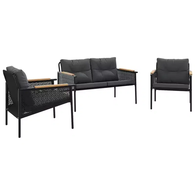 vidaXL Patio Chairs with Cushions Seating Outdoor Garden Furniture Black Steel