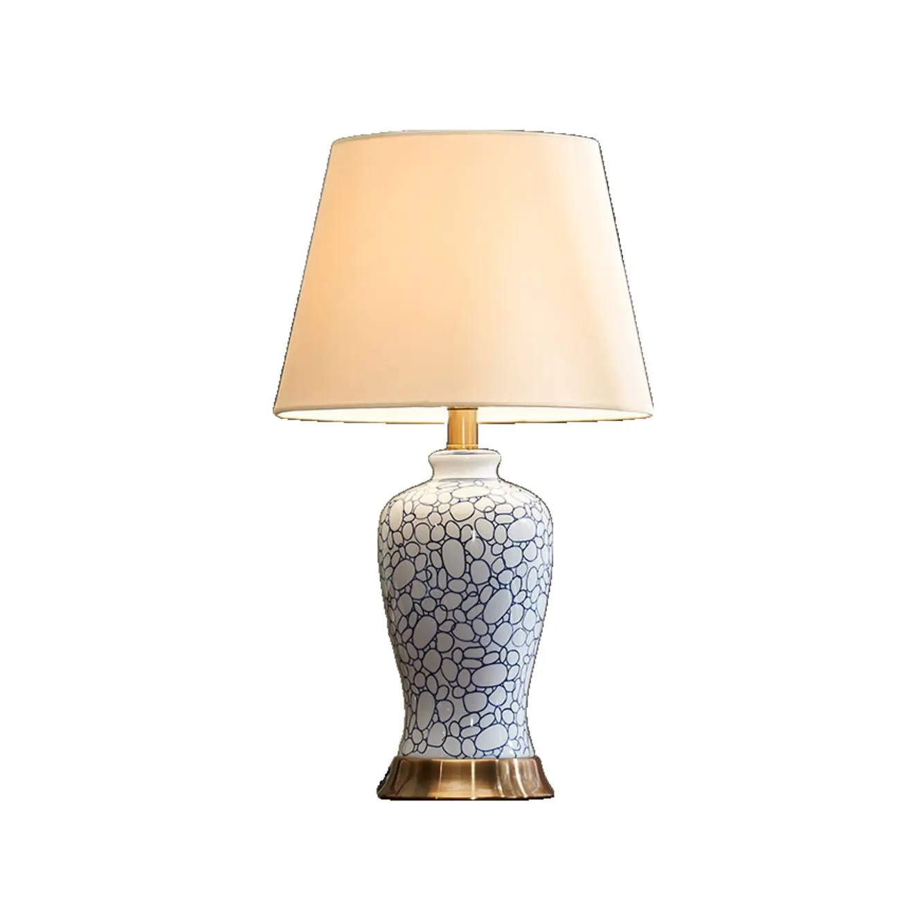 Elegant Ceramic Table Lamp with Geometric Fabric Shade