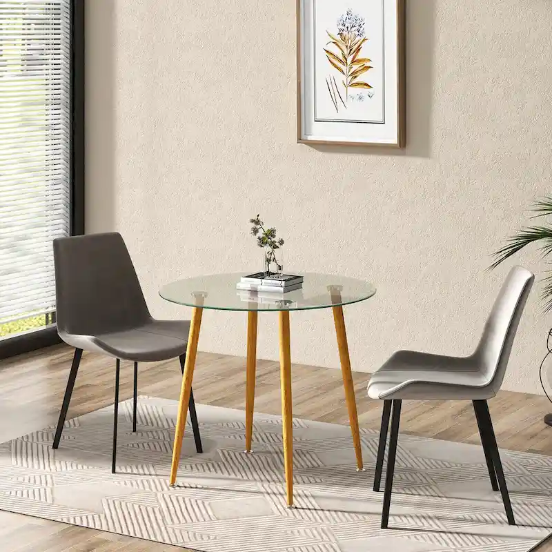 Clear Round Glass Dining Table with Metal Legs, Seats 2–4