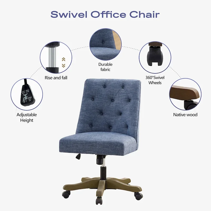 Home Computer Office Chair with Wheels Adjustable Height, Linen Fabric Upholstered Chair Swivel