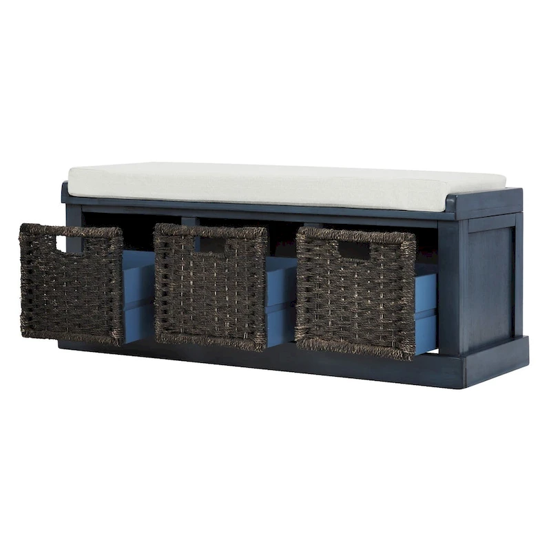 Entryway Bench with 3 Removable Classic Rattan Baskets - 43.7L x 15.7W x 17H