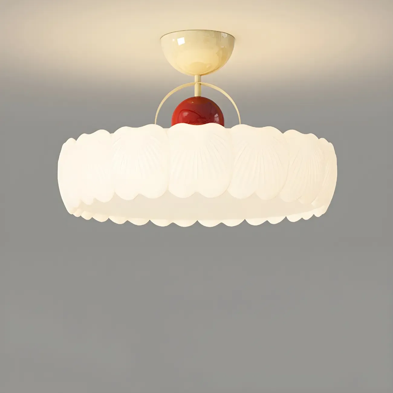 Drum Shape Beige Semi-Flush Ceiling Light with Plastic Shade