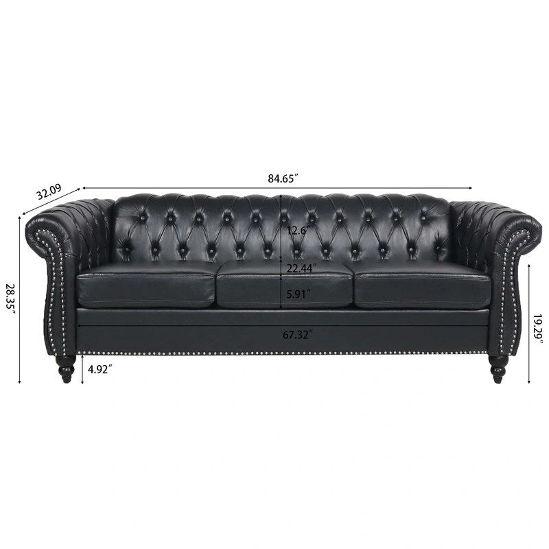 GEITIN 84.65 PU Rolled Arm Chesterfield 3 Seater Sofa